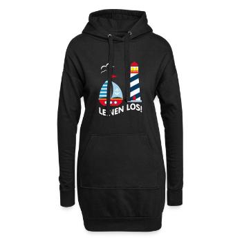 Leinen Los - Leuchtturm, Segelboot und Möwen - Hoodie-Kleid - Schwarz - Vorne