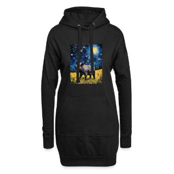 Sanglier, Van Gogh, Nuit Étoilée, Animal, Cochon - Sweat-shirt à capuche long Femme - noir - Devant