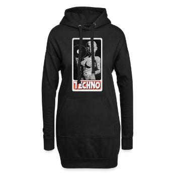 Junge DJ-Frau mit einer Schallplatte in der Hand. - Hoodie-Kleid - Schwarz - Vorne