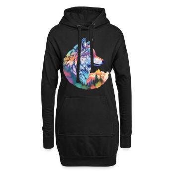 Wolf Wolf’s Head Nature Wilderness Forest Trees Art coloré - Sweat-shirt à capuche long Femme - noir - Devant
