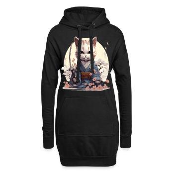 Chat kawaii samouraï avec son katana - Sweat-shirt à capuche long Femme - noir - Devant