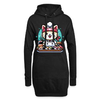 Ein japanischer Sushi-Koch mit Kawaii-Katze - Hoodie-Kleid - Schwarz - Vorne