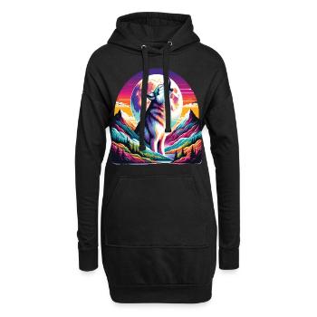 Loup qui hurle sous la lune coloré - Sweat-shirt à capuche long Femme - noir - Devant