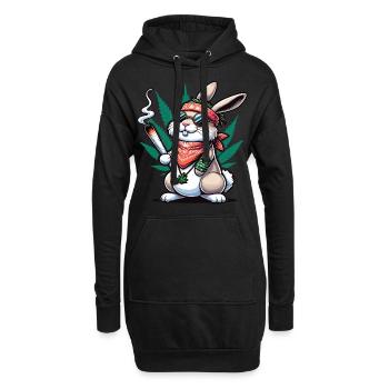 Un lapin hippie qui fume un joint de cannabis - Sweat-shirt à capuche long Femme - noir - Devant