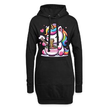 A kawaii unicorn eating a bowl of ramen - Hoodie Dress - black - Front