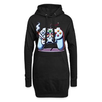 Ein Gamepad, das einen Cannabis-Joint raucht - Hoodie-Kleid - Schwarz - Vorne