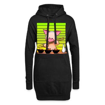 Le porc essaie les sushis avec des baguettes - Sweat-shirt à capuche long Femme - noir - Devant