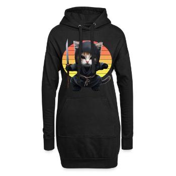 Ninja Katze Sonnenuntergang - Hoodie-Kleid - Schwarz - Vorne