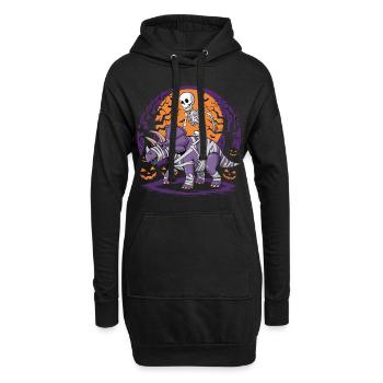 Skelett reitet einen Dinosaurier an Halloween - Hoodie-Kleid - Schwarz - Vorne