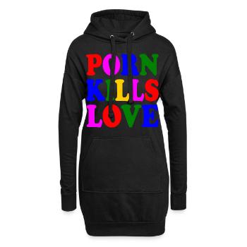 Porn kills love - Sweat-shirt à capuche long Femme - noir - Devant