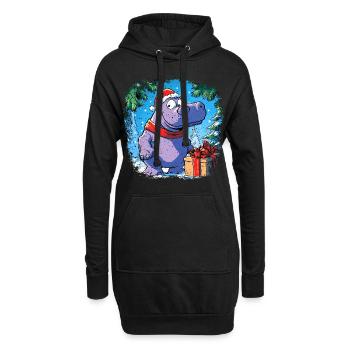 Nilpferde Weihnachten - Hoodie-Kleid - Schwarz - Vorne