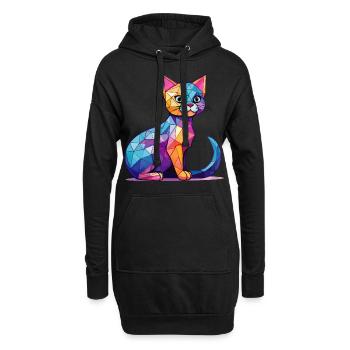 Eine geometrische Illustration mit einer kawaiianischen Katze - Hoodie-Kleid - Schwarz - Vorne