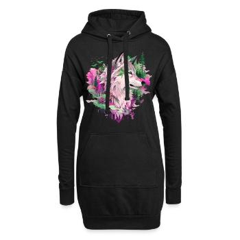 Loup Tête de loup Forêt Nature Nature Montagnes Nature sauvage Coloré - Sweat-shirt à capuche long Femme - noir - Devant