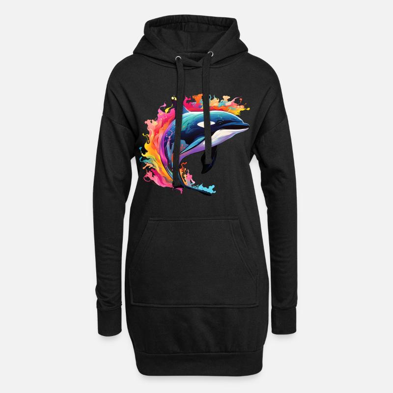 Bunter Schwertwal Orca - Hoodie-Kleid - Schwarz
