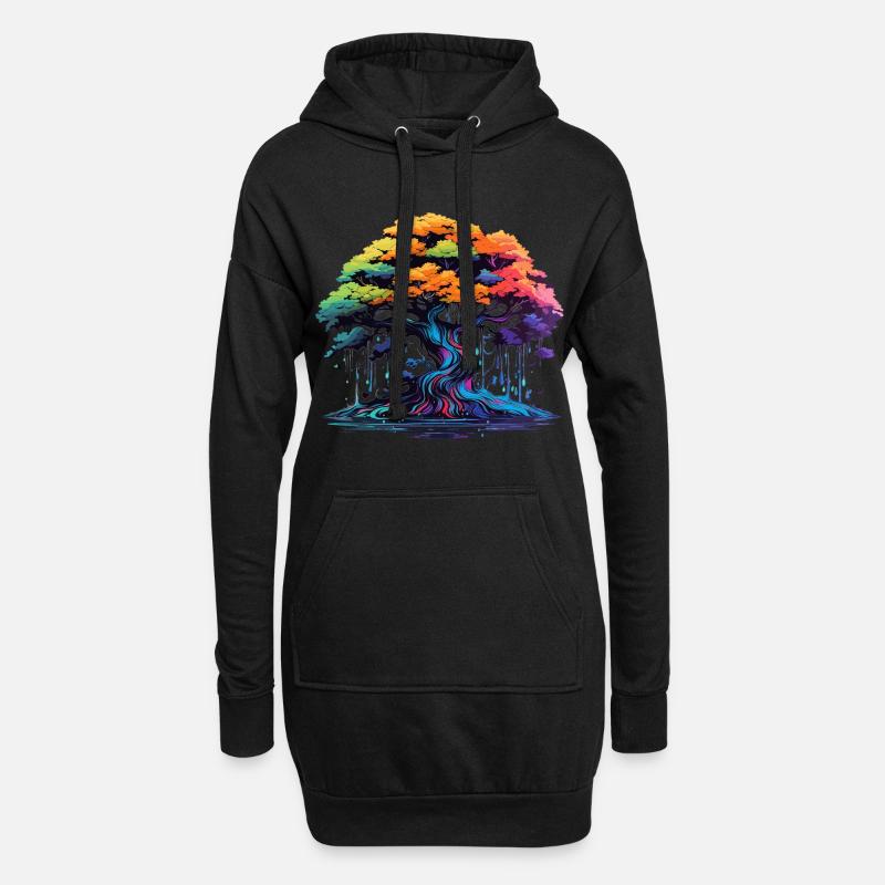 Bunter Bonsai Baum - Hoodie-Kleid - Schwarz