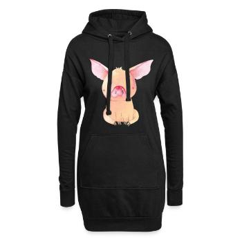 Schweinchen Minischwein Schwein Ferkel Sitzend 3 - Hoodie-Kleid - Schwarz - Vorne
