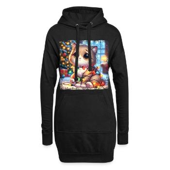 Süße Weihnachts Katze Tollpatschig Verheddert - Hoodie-Kleid - Schwarz - Vorne