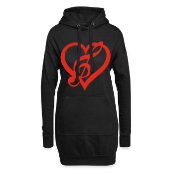 La musique dans le coeur (rouge) - Sweat-shirt à capuche long Femme - noir - Devant