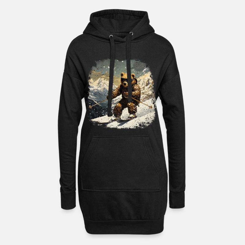 Bären Ski - Hoodie-Kleid - Schwarz