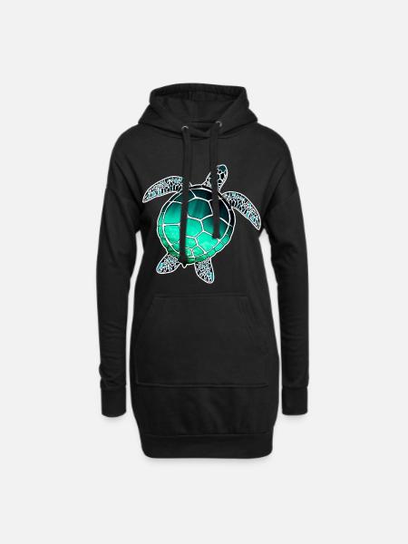 Tortue marine - Sweat-shirt à capuche long Femme - noir
