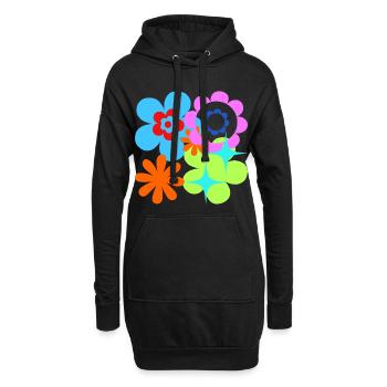 Kunterbunte Blüten und Sterne Psychedelische Flora - Hoodie-Kleid - Schwarz - Vorne