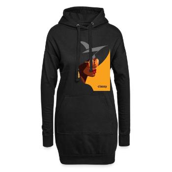 Elegante Frau mit Hut und Sonnenbrille - Hoodie-Kleid - Schwarz - Vorne