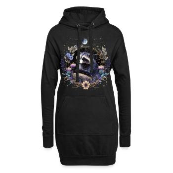Kleiner Waschbär, Mond, Blumen, Sterne, Tiere, - Hoodie-Kleid - Schwarz - Vorne