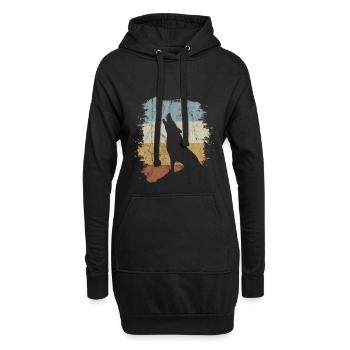 Retro heulender Wolf Vintage Oldschool Geschenk - Hoodie-Kleid - Schwarz - Vorne