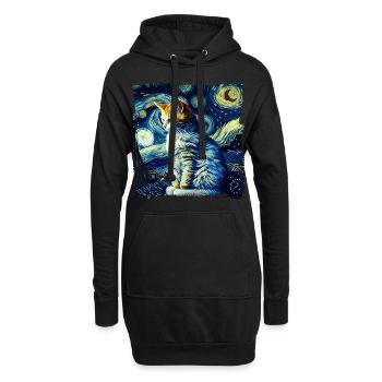 Chat de nuit étoilé Le chat de van gogh Parodie drôle - Sweat-shirt à capuche long Femme - noir - Devant