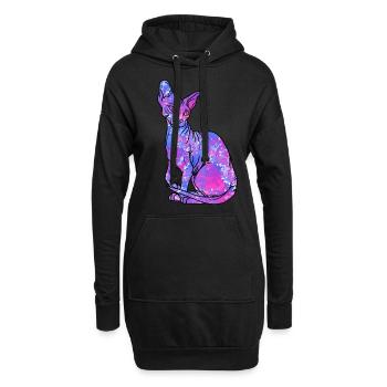 Sphynx Chat Sans Poils Galaxy Kitty - Sweat-shirt à capuche long Femme - noir - Devant