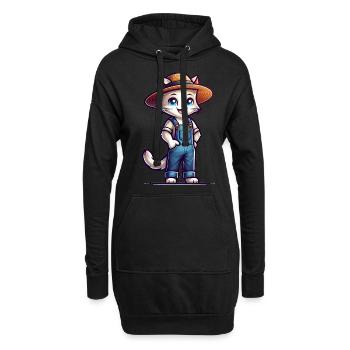 Cute Cat Farmer - Hoodie-Kleid - Schwarz - Vorne