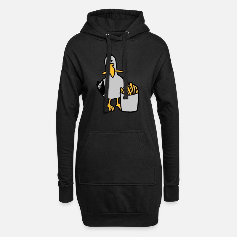 Glückliche Möwe geklaute Pommes - Hoodie-Kleid - Schwarz