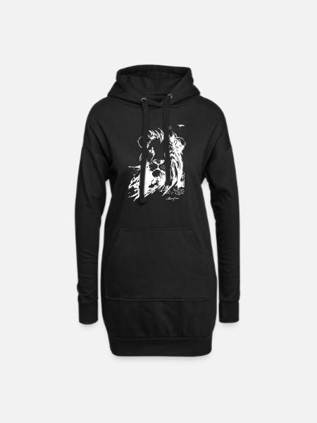 Löwe Tierporträt weißes Design Löwenkopf König fun - Hoodie-Kleid - Schwarz