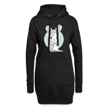 Gâterie estivale : Lapin avec crème glacée - Sweat-shirt à capuche long Femme - noir - Devant