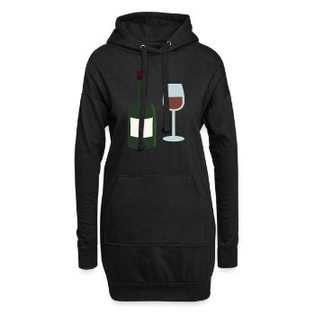 Weinflasche und Weinglas - Hoodie-Kleid - Schwarz - Vorne