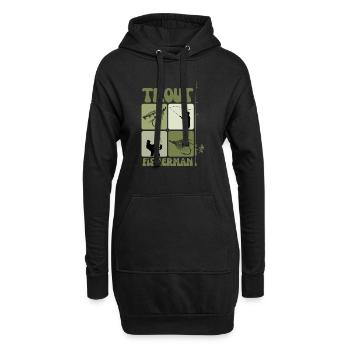 Forellenangeln Kunst – Vintage Fliegen- und Wurfdesign - Hoodie-Kleid - Schwarz - Vorne