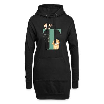 Buchstabe t grüne Dschungeltiere - Hoodie-Kleid - Schwarz - Vorne