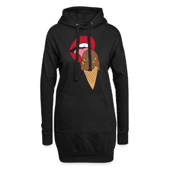 Rote Lippen die Eis schlecken Eiscreme - Hoodie-Kleid - Schwarz - Vorne