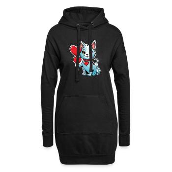 Coeur de chat - Saint-Valentin - Sweat-shirt à capuche long Femme - noir - Devant
