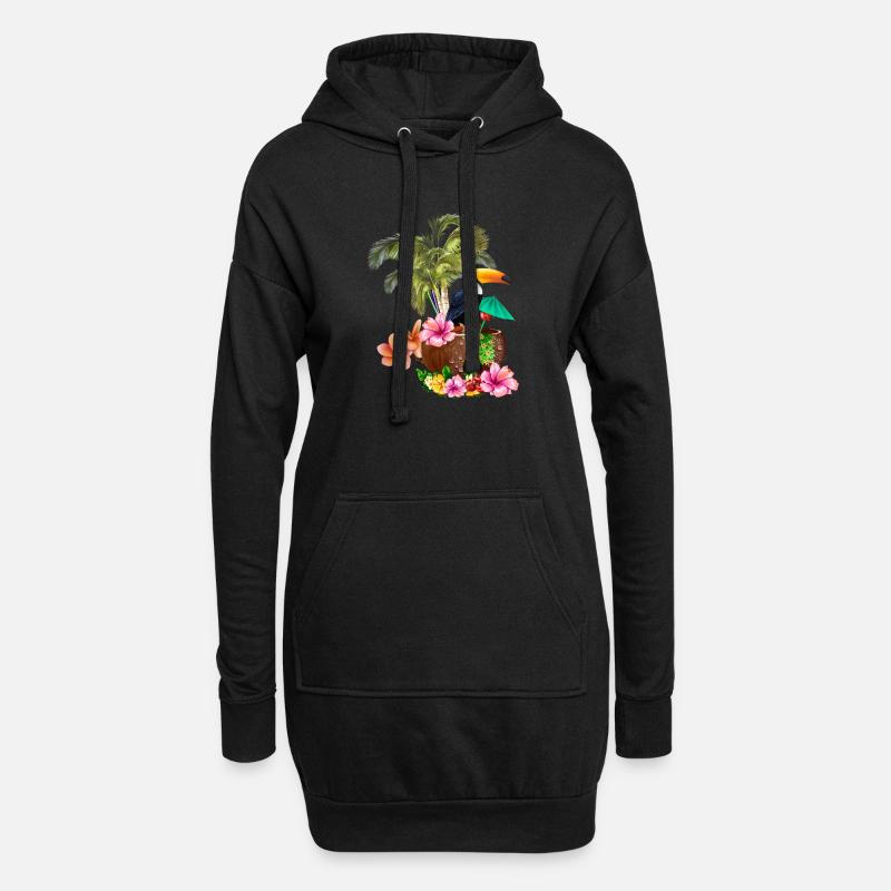 Conception tropicale avec toucans et palmiers. - Sweat-shirt à capuche long Femme - noir