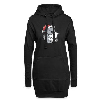 British Shorthair Cat Noël Sommeil Fatigué - Sweat-shirt à capuche long Femme - noir - Devant
