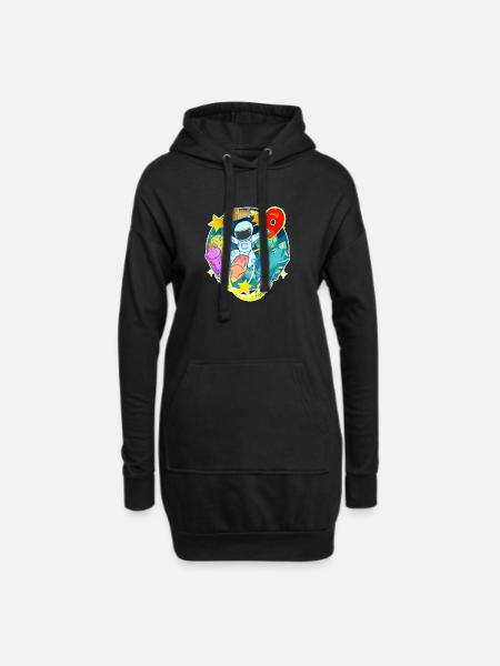 9. Geburtstag 9 Jahre Astronaut Weltall - Hoodie-Kleid - Schwarz