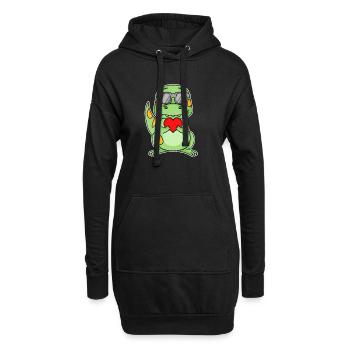 Dinosaurier mit Herz - Liebe Romantisch - Hoodie-Kleid - Schwarz - Vorne