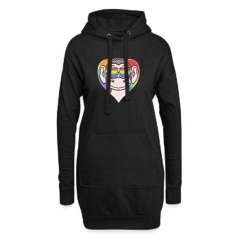 Gay Tier Affe Regenbogen Herz - Hoodie-Kleid - Schwarz - Vorne