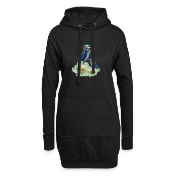 Der elegante Kranich mit Blumen - Hoodie-Kleid - Schwarz - Vorne