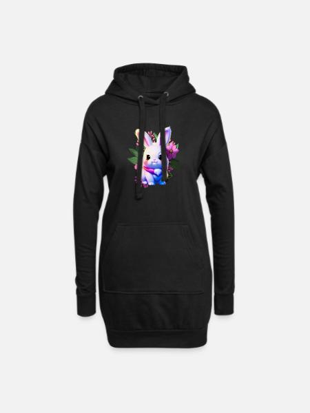 niedlicher Osterhase Floral mit Oster Blumen - Hoodie-Kleid - Schwarz
