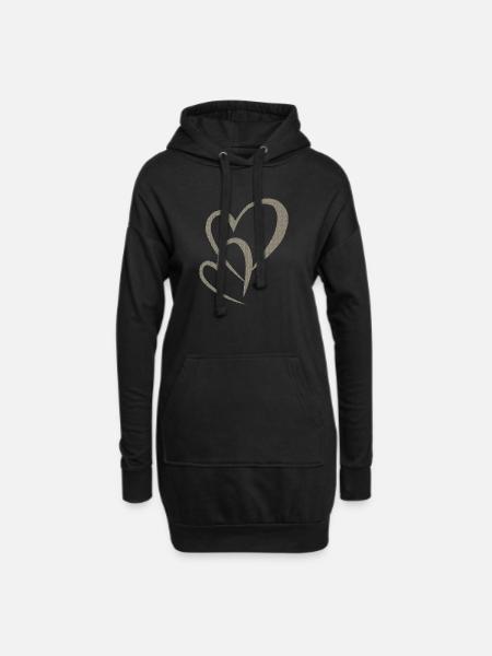 Tissu double du cœur - Sweat-shirt à capuche long Femme - noir