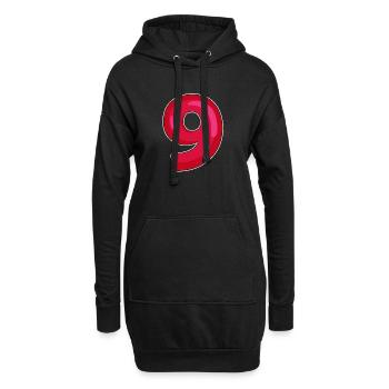 NEUN - 9 - Ziffer rot - Hoodie-Kleid - Schwarz - Vorne