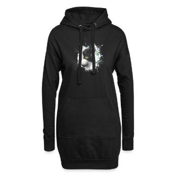 Cooler Katzenkopf mit bunten Farbspritzern - Hoodie-Kleid - Schwarz - Vorne