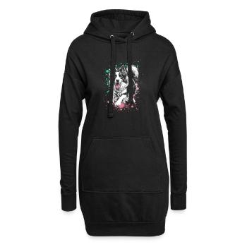 Lebensfroher Border Collie mit bunten Farbspritzer - Hoodie-Kleid - Schwarz - Vorne